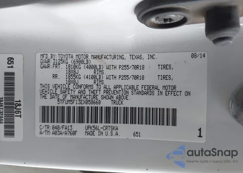 2014 Toyota Tundra Sr 4.6L V8 из США, поврежденный, VIN 5TFUM5F13EX058668